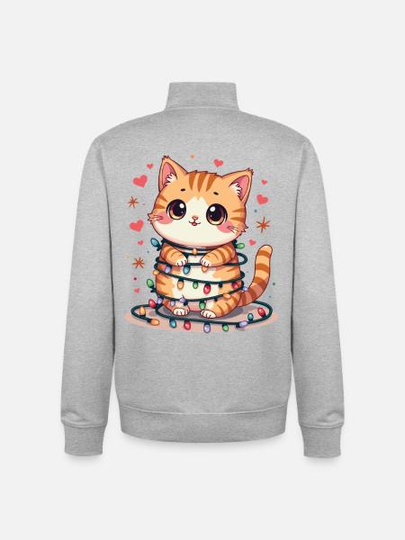 Christmas Cat - Unisex Organic Zip Sweatshirt by Stanley/Stella - heather grey