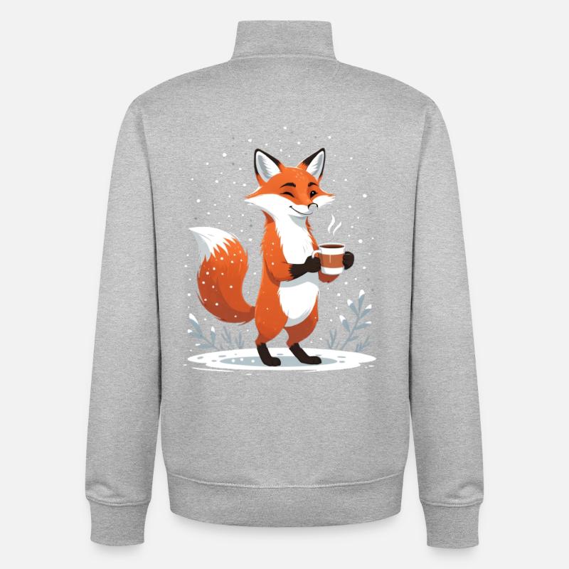 Renard au café en hiver - Sweat zippé unisexe en coton bio Stanley/Stella - gris chiné