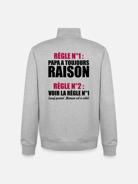 Humour Papa Maman Règles Cadeau - Sweat zippé unisexe en coton bio Stanley/Stella - gris chiné