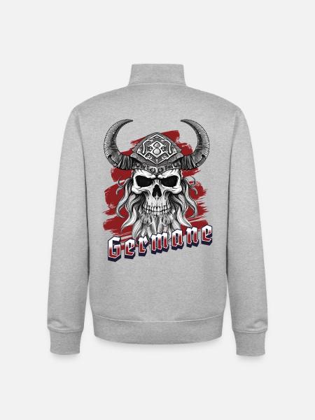 Viking Skull Skull Germanic - Unisex Organic Zip Sweatshirt by Stanley/Stella - heather grey
