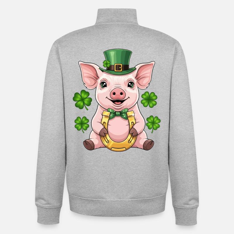 Fer à cheval cochon chanceux - Sweat zippé unisexe en coton bio Stanley/Stella - gris chiné
