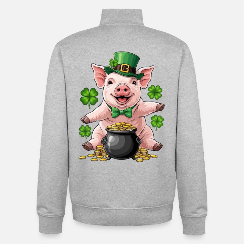 Trèfle de cochon chanceux - Sweat zippé unisexe en coton bio Stanley/Stella - gris chiné