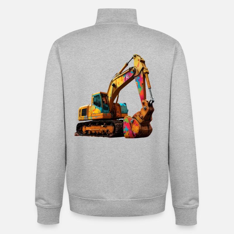 Excavatrice explosive couleur - Sweat zippé unisexe en coton bio Stanley/Stella - gris chiné