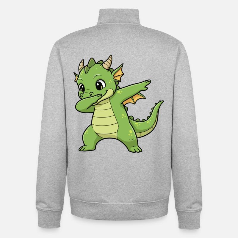 drôle Dragon Dab dessin animé - Sweat zippé unisexe en coton bio Stanley/Stella - gris chiné