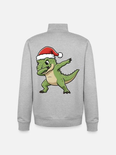 Weihnachts T-Rex Dab - Unisex Organic Zip Sweatshirt von Stanley/Stella - Grau meliert
