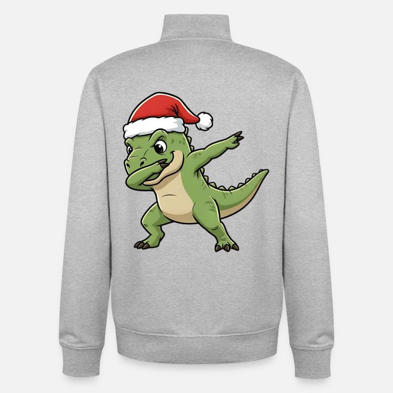 Dab T-Rex de Noël - Sweat zippé unisexe en coton bio Stanley/Stella - gris chiné