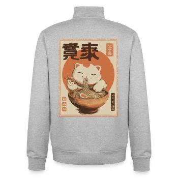 Lucky Cat Ramen Japon Streetwear Design - Sweat zippé unisexe en coton bio Stanley/Stella - gris chiné - Dos - AI Model Male 185 light (185cm)
