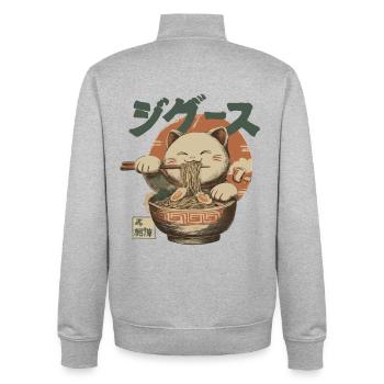 Lucky Cat Ramen Japon Streetwear Design - Sweat zippé unisexe en coton bio Stanley/Stella - gris chiné - Dos - AI Model Male 185 light (185cm)