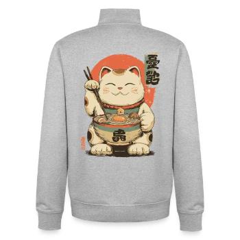 Lucky Cat Ramen Japon Streetwear Design - Sweat zippé unisexe en coton bio Stanley/Stella - gris chiné - Dos - AI Model Male 185 light (185cm)