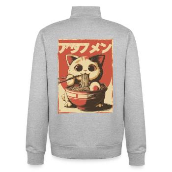 Lucky Cat Ramen Japon Streetwear Design - Sweat zippé unisexe en coton bio Stanley/Stella - gris chiné - Dos - AI Model Male 185 light (185cm)