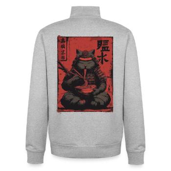 Samurai Cat Ramen Japon Streetwear Design - Sweat zippé unisexe en coton bio Stanley/Stella - gris chiné - Dos - AI Model Male 185 light (185cm)