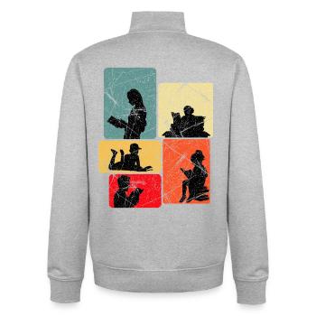 Bücher Lesen, Leseratte - Unisex Organic Zip Sweatshirt von Stanley/Stella - Grau meliert - Hinten - AI Model Male 185 light (185cm)