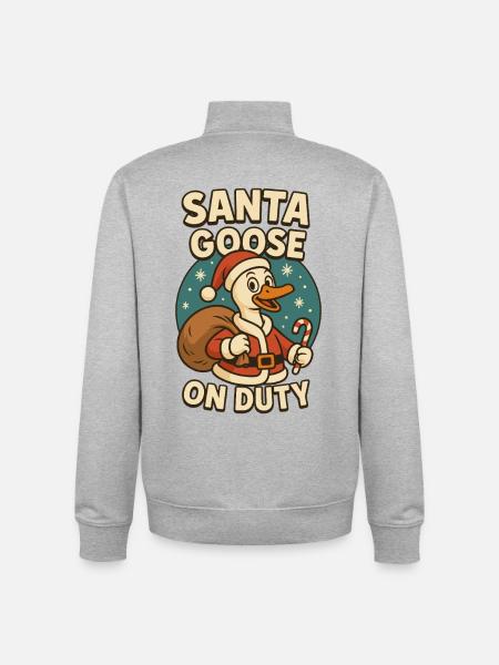 Santa Goose On Duty Christmas Funny - Unisex Organic Zip Sweatshirt by Stanley/Stella - heather grey