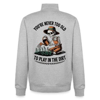 Nie zu Alt zum Graben Skelett - Unisex Organic Zip Sweatshirt von Stanley/Stella - Grau meliert - Hinten - AI Model Male 185 light (185cm)