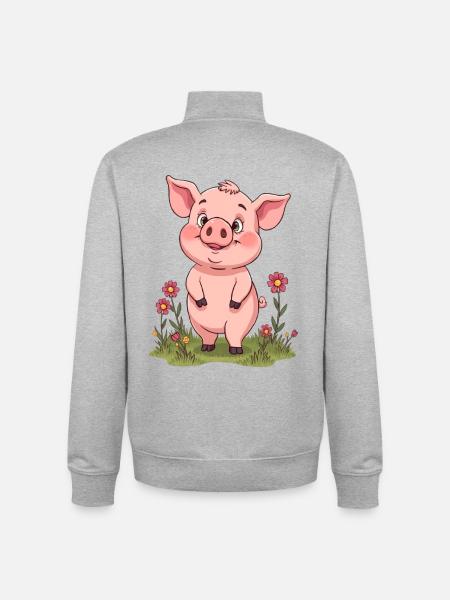Cochon câlin dans le jardin fleuri - Sweat zippé unisexe en coton bio Stanley/Stella - gris chiné