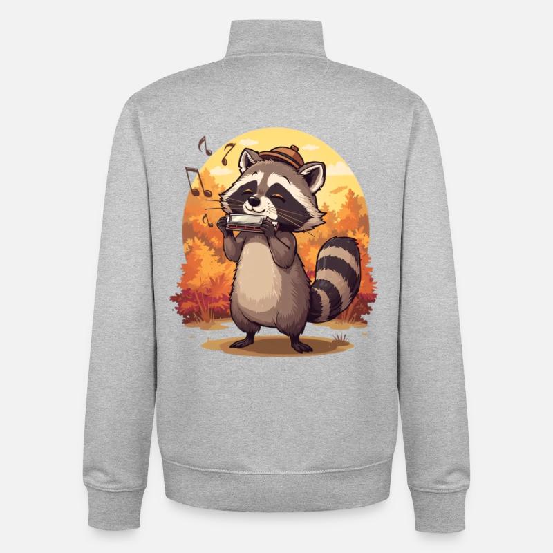 Harmonica raton laveur d’automne - Sweat zippé unisexe en coton bio Stanley/Stella - gris chiné