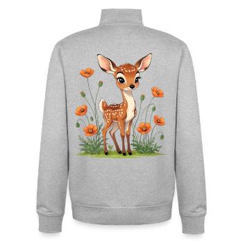 Deer foals in the poppy field - Unisex Organic Zip Sweatshirt by Stanley/Stella - heather grey - Back - AI Model Male 185 light (185cm)