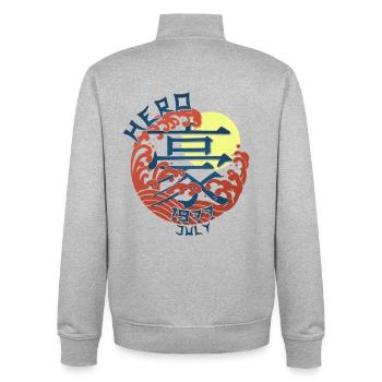 Japan Hero since July 1977 Geburtstaggeschenk - Unisex Organic Zip Sweatshirt von Stanley/Stella - Grau meliert - Hinten - AI Model Male 185 light (185cm)