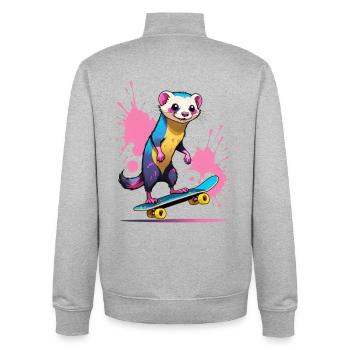 Buntes Skateferret Farbspritzer - Unisex Organic Zip Sweatshirt von Stanley/Stella - Grau meliert - Hinten - AI Model Male 185 light (185cm)