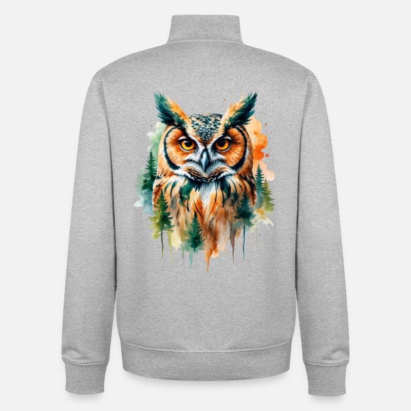 Wasserfarbene Eule im Walddesign - Unisex Organic Zip Sweatshirt von Stanley/Stella - Grau meliert