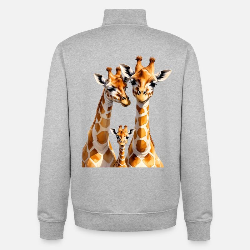 Trio de girafes illustration sur textiles - Sweat zippé unisexe en coton bio Stanley/Stella - gris chiné