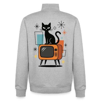 Retro Katze, Vintage Fernseher, 50er, 60er - Unisex Organic Zip Sweatshirt von Stanley/Stella - Grau meliert - Hinten - AI Model Male 185 light (185cm)