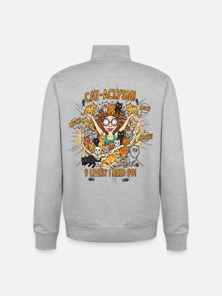 CAT-ACLYSM! 99 Cats Chaos - Comic - Unisex Organic Zip Sweatshirt by Stanley/Stella - heather grey