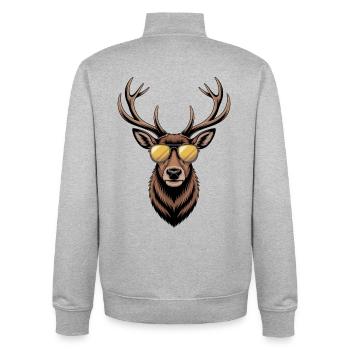 Deer with antlers and sunglasses - Unisex Organic Zip Sweatshirt by Stanley/Stella - heather grey - Back - AI Model Male 185 light (185cm)