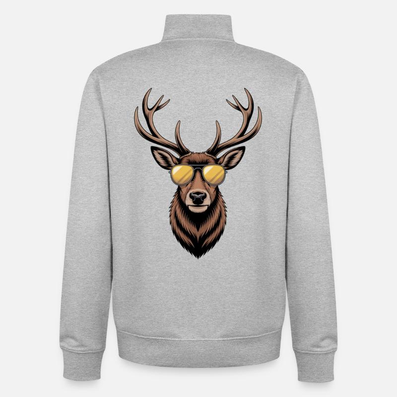 Hirsch mit Geweih und Sonnenbrille - Unisex Organic Zip Sweatshirt von Stanley/Stella - Grau meliert