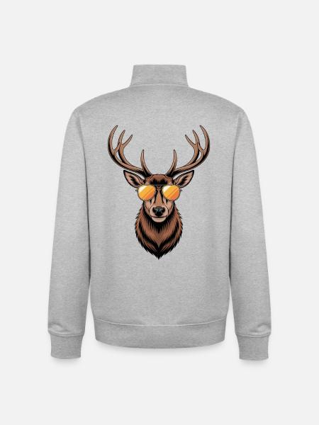 Hirsch mit Geweih und Sonnenbrille - Unisex Organic Zip Sweatshirt von Stanley/Stella - Grau meliert