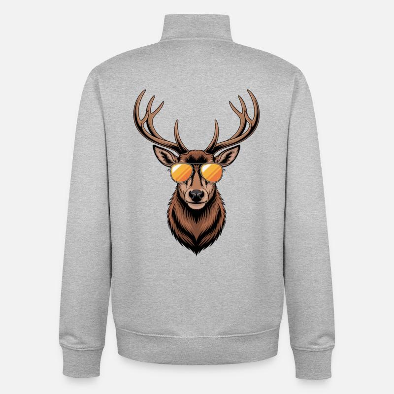 Hirsch mit Geweih und Sonnenbrille - Unisex Organic Zip Sweatshirt von Stanley/Stella - Grau meliert