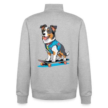 Skateboard dog in jeans vest - Unisex Organic Zip Sweatshirt by Stanley/Stella - heather grey - Back - AI Model Male 185 light (185cm)