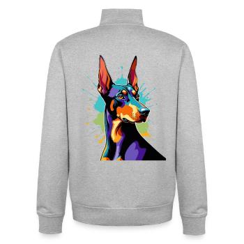 Color explosion Doberman - Unisex Organic Zip Sweatshirt by Stanley/Stella - heather grey - Back - AI Model Male 185 light (185cm)