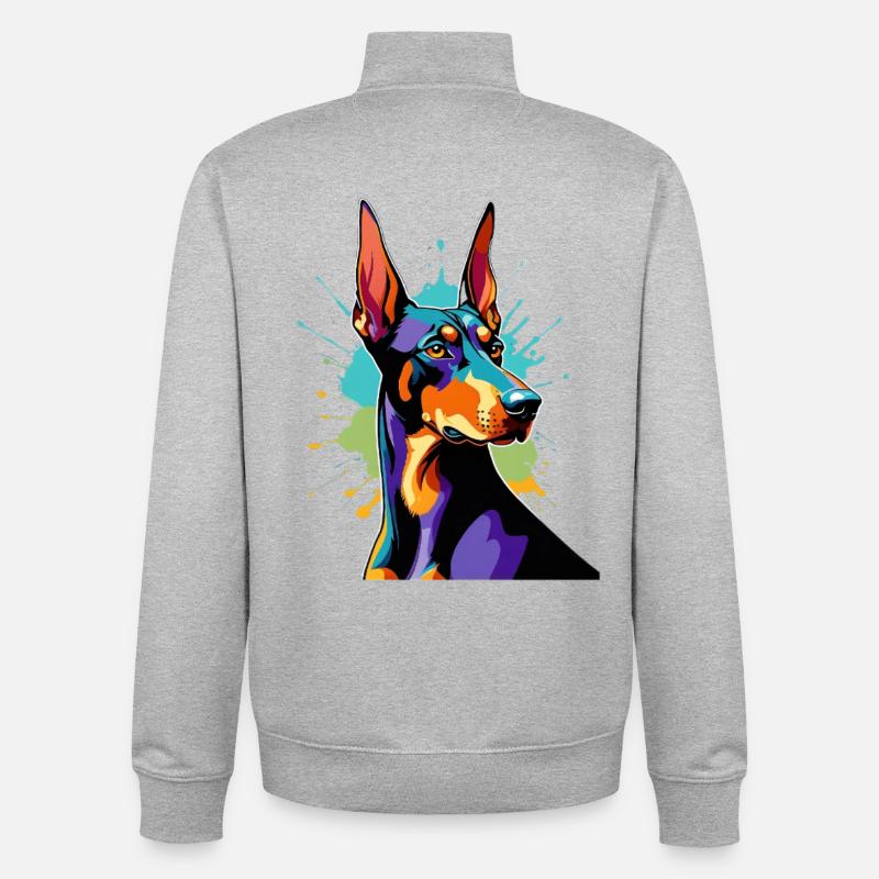 Explosion de couleurs Doberman - Sweat zippé unisexe en coton bio Stanley/Stella - gris chiné