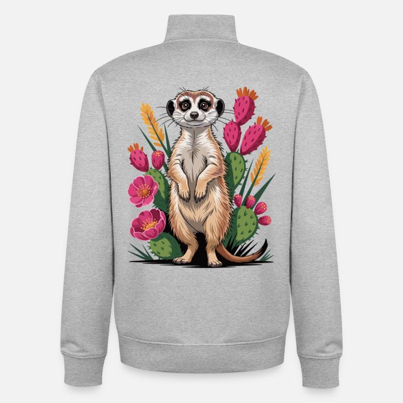 Suricate mignon entre cactus - Sweat zippé unisexe en coton bio Stanley/Stella - gris chiné