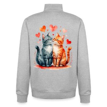 Katzenherz Zweisamkeit - Unisex Organic Zip Sweatshirt von Stanley/Stella - Grau meliert - Hinten - AI Model Male 185 light (185cm)