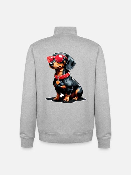 Cooler Dackel mit Sonnenbrille - Unisex Organic Zip Sweatshirt von Stanley/Stella - Grau meliert