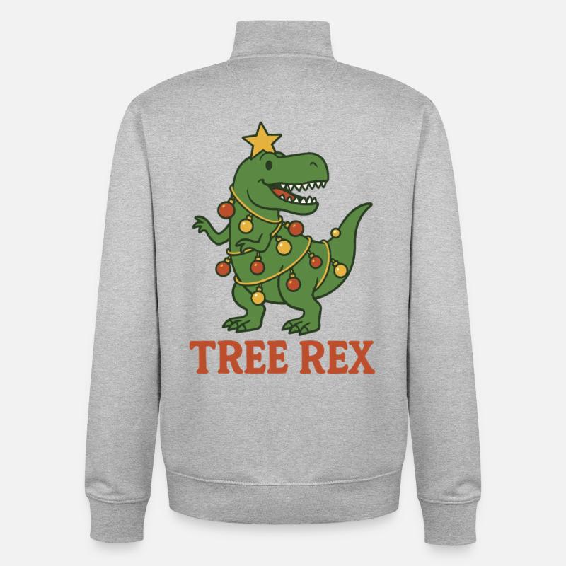 Tree Rex Dinosaur Christmas Fun - Unisex Organic Zip Sweatshirt by Stanley/Stella - heather grey