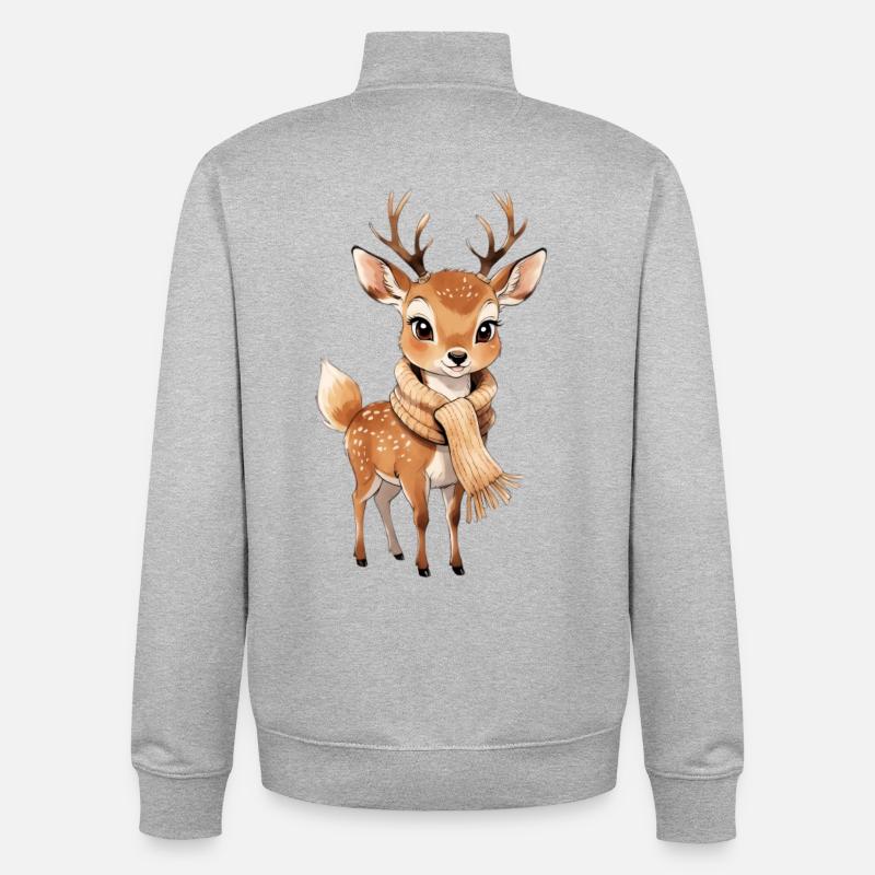 Cerf d’hiver avec écharpe - Sweat zippé unisexe en coton bio Stanley/Stella - gris chiné
