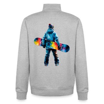 Color Explosion Snowboarders - Unisex Organic Zip Sweatshirt by Stanley/Stella - heather grey - Back - AI Model Male 185 light (185cm)