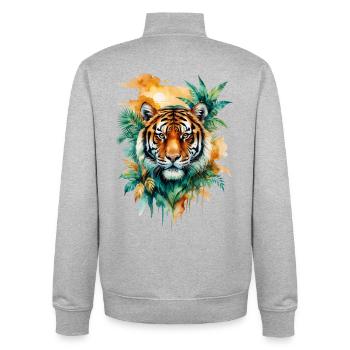 Wasserfarbener Tiger im Dschungel - Unisex Organic Zip Sweatshirt von Stanley/Stella - Grau meliert - Hinten - AI Model Male 185 light (185cm)