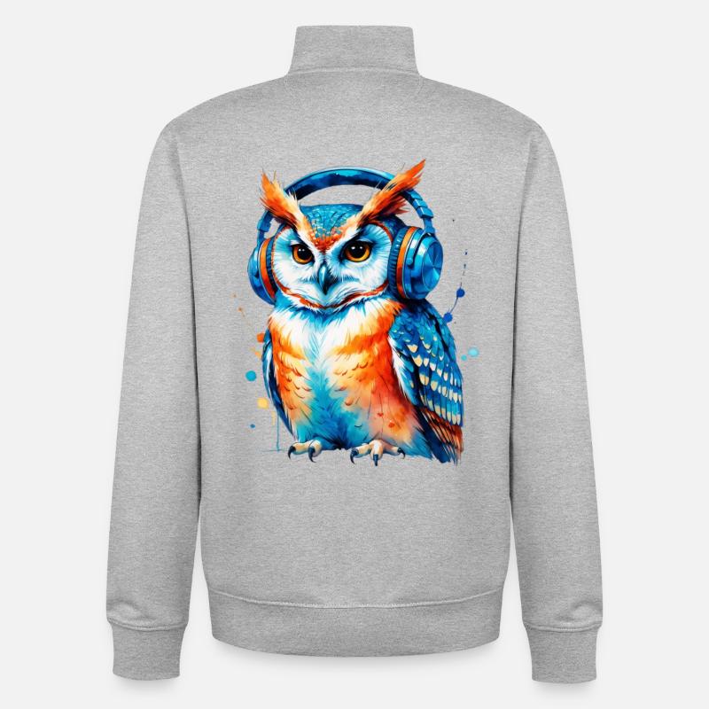 Kopfhörer Eule in Farbenspiel - Unisex Organic Zip Sweatshirt von Stanley/Stella - Grau meliert