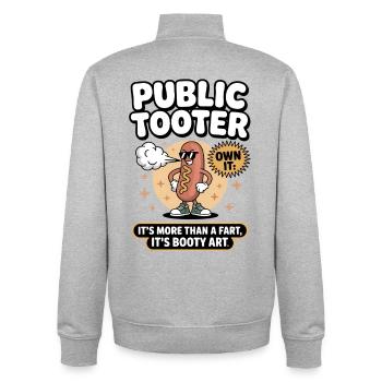 Public fart art: Hot dog cartoon - Unisex Organic Zip Sweatshirt by Stanley/Stella - heather grey - Back - AI Model Male 185 light (185cm)