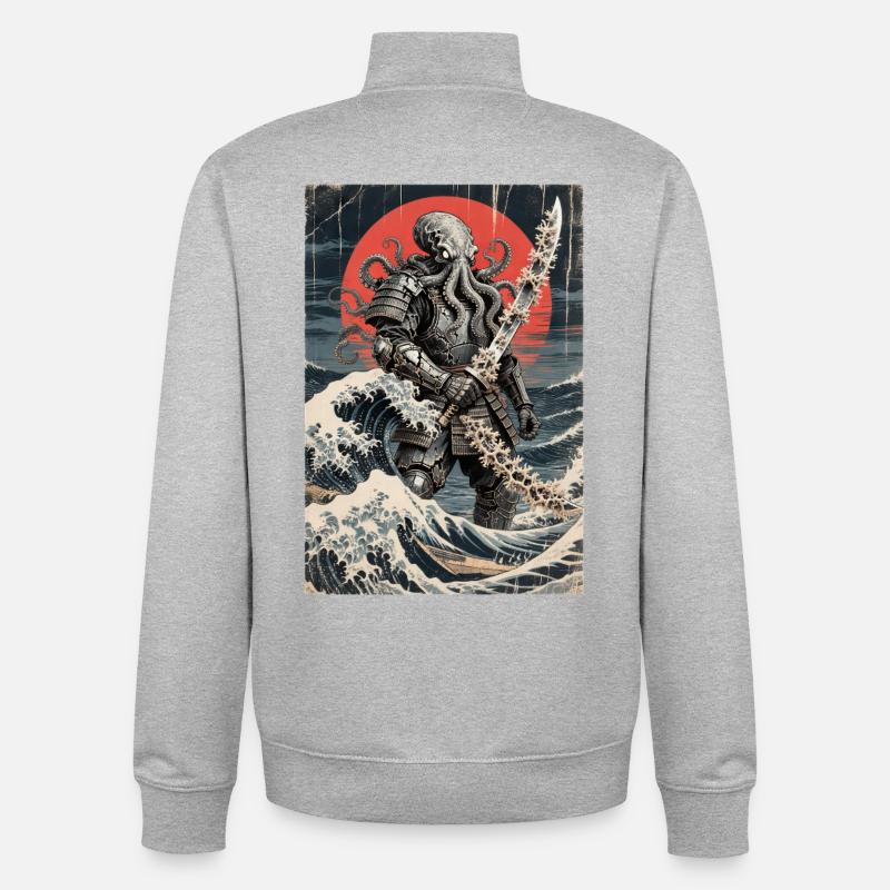Samurai Octopus Tentacle Monster Japanese Ukiyo-e - Unisex Organic Zip Sweatshirt by Stanley/Stella - heather grey