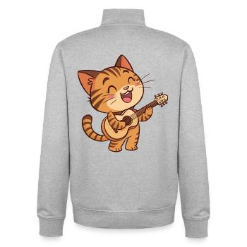 A Cat Guitarist Funny Cat Plays Guitar - Unisex Organic Zip Sweatshirt by Stanley/Stella - heather grey - Back - AI Model Male 185 light (185cm)