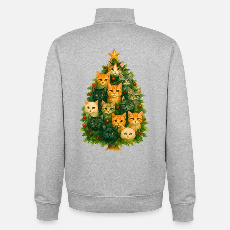 Chat Arbre de Noël Collage - Sweat zippé unisexe en coton bio Stanley/Stella - gris chiné
