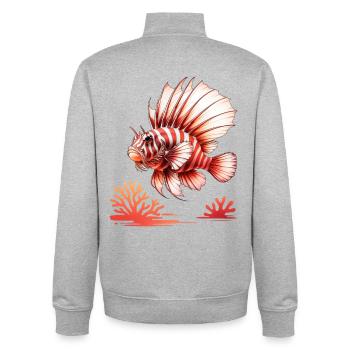 Red Striped Fish in the Coral Sea - Unisex Organic Zip Sweatshirt by Stanley/Stella - heather grey - Back - AI Model Male 185 light (185cm)