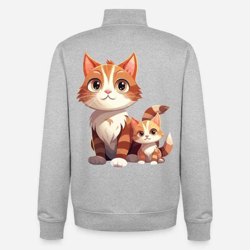 Chat amitié dessin animé Style chat - Sweat zippé unisexe en coton bio Stanley/Stella - gris chiné