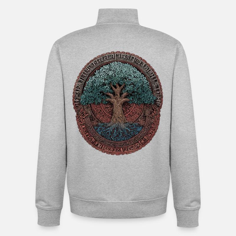 Yygdrasil-Ygdrasil-Vikings-Vikings-Wotan-Odin-Edda - Sweat zippé unisexe en coton bio Stanley/Stella - gris chiné