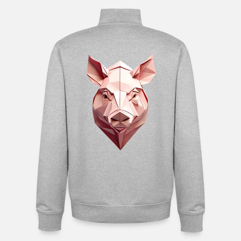 Low-Poly Schwein Kopf Pink - Unisex Organic Zip Sweatshirt von Stanley/Stella - Grau meliert